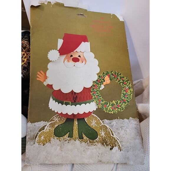 Vtg Hallmark Paper Santa Mistletoe Honeycomb Tabletop Centerpiece 11.75 In - Picture 2 of 4